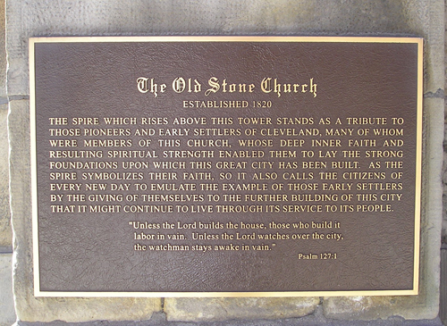 Old Stone Church in Cleveland Historical Marker