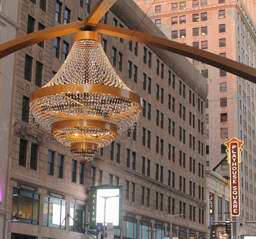 Largest outdoor chandelier in the world in Playhouse Square in Cleveland