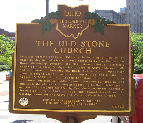 Old Stone Church in Cleveland Historical Marker
